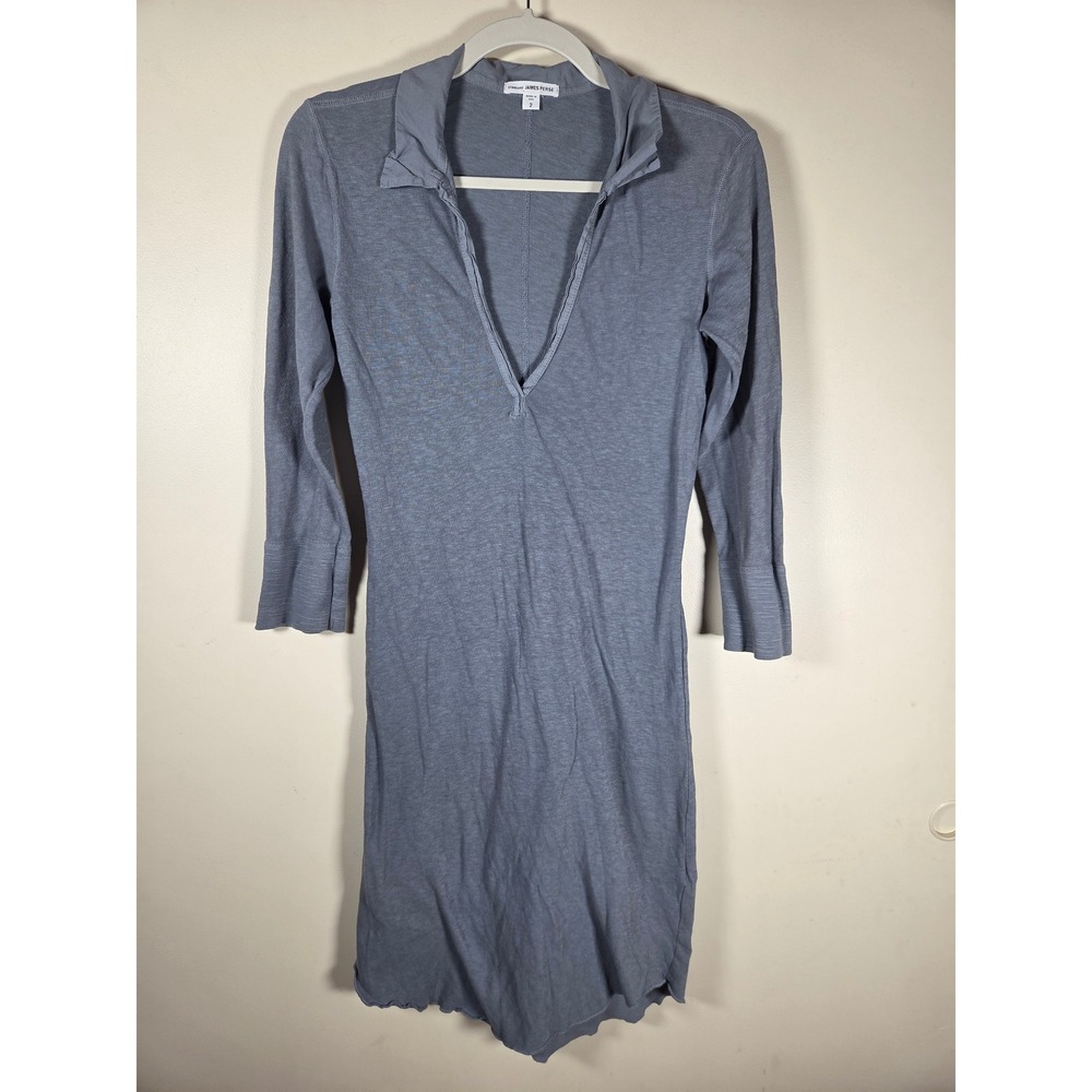 James Perse T-Shirt Dress Women 2 Blue WJD6678 Cotton Slub Mini Quiet Luxury USA